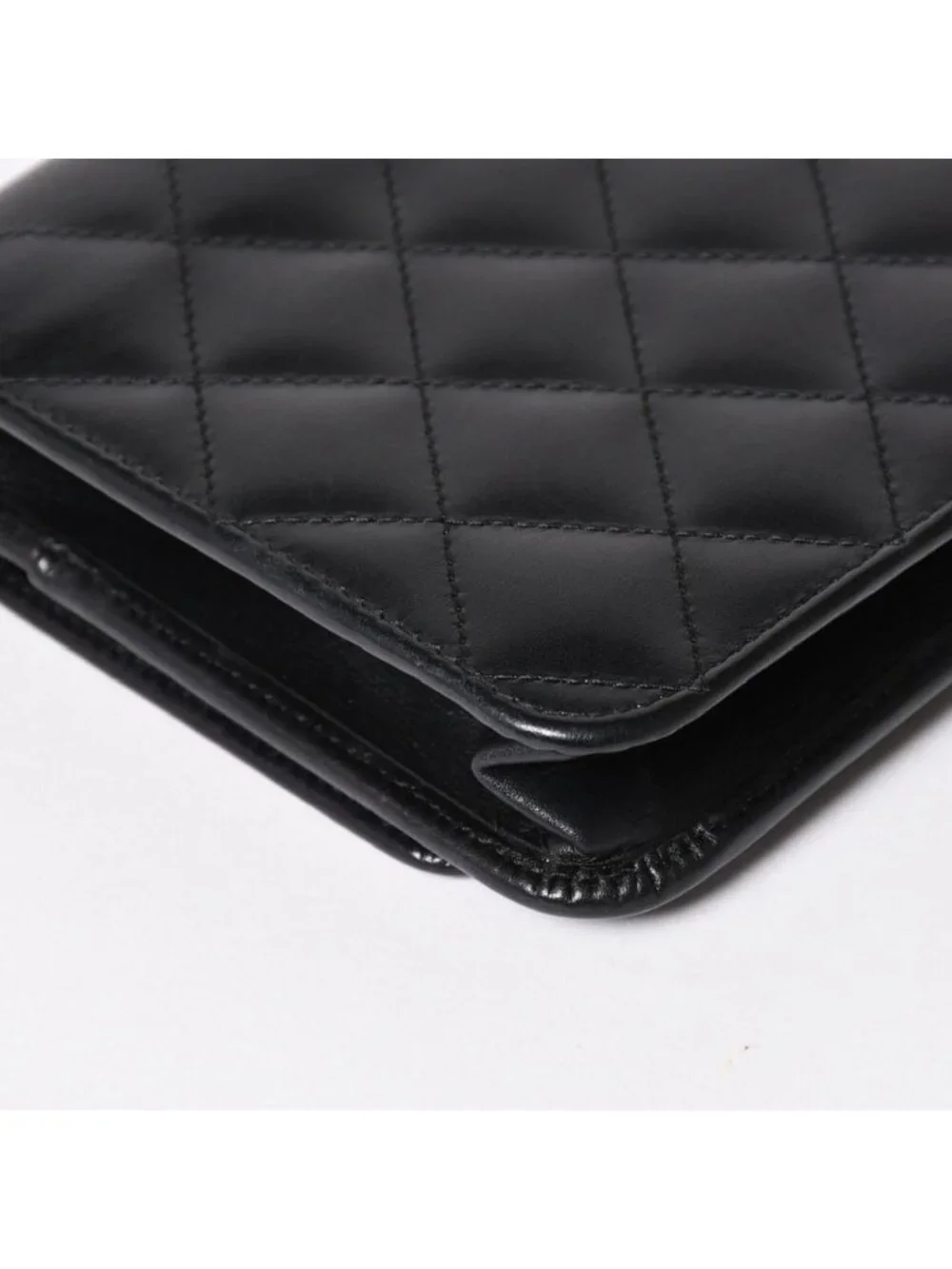 Chanel Cambon Line Chain Wallet Quilted Lambskin CC Logo Patent Black Pink